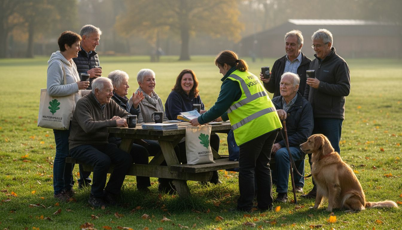Waterlooville residents chatting in local park picnic area