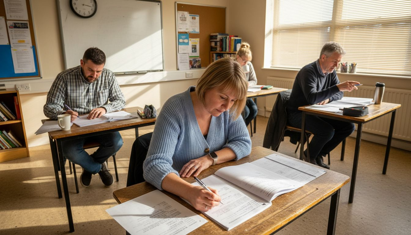 Adult learners studying in local classroom