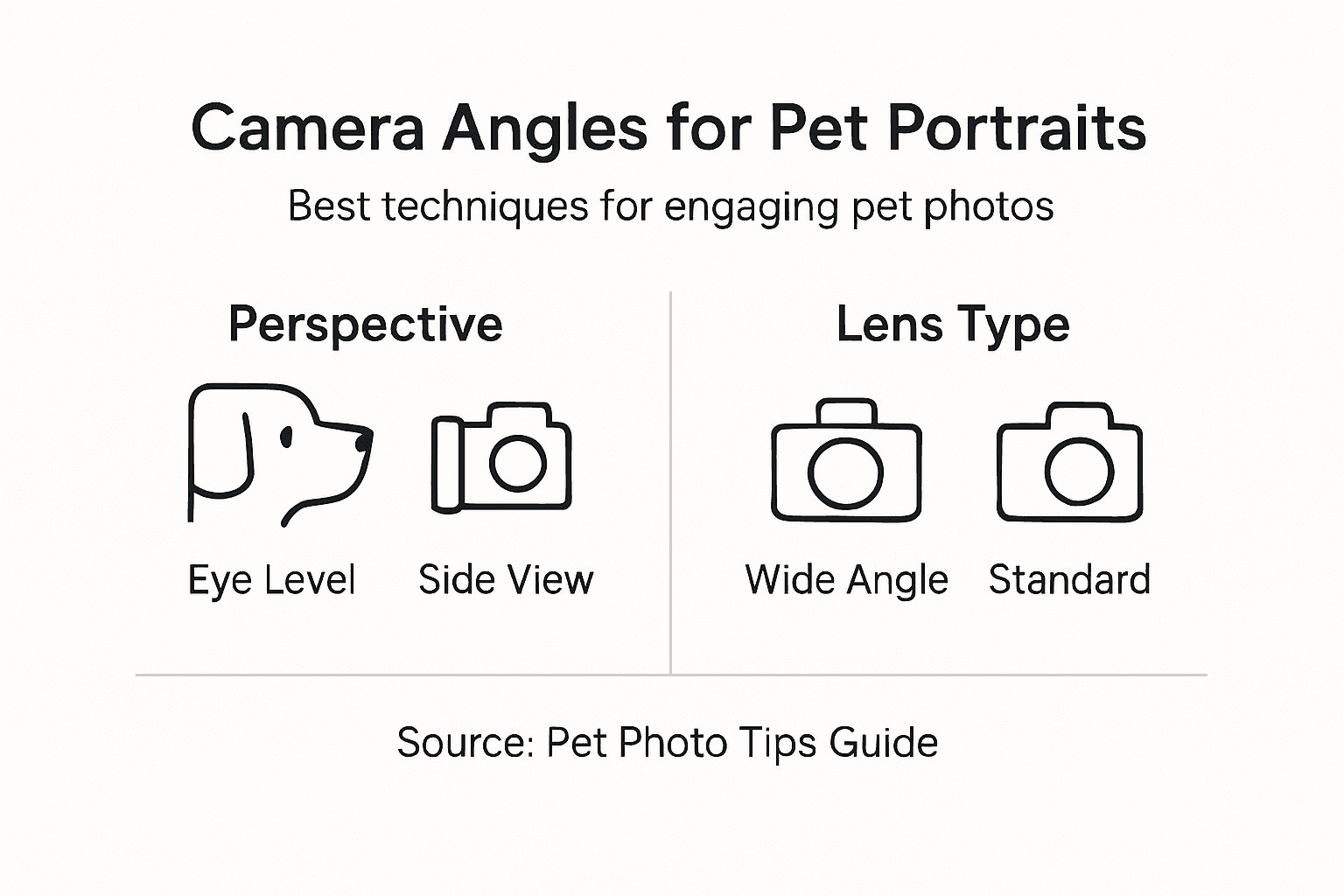 Infographic showing pet portrait camera angles