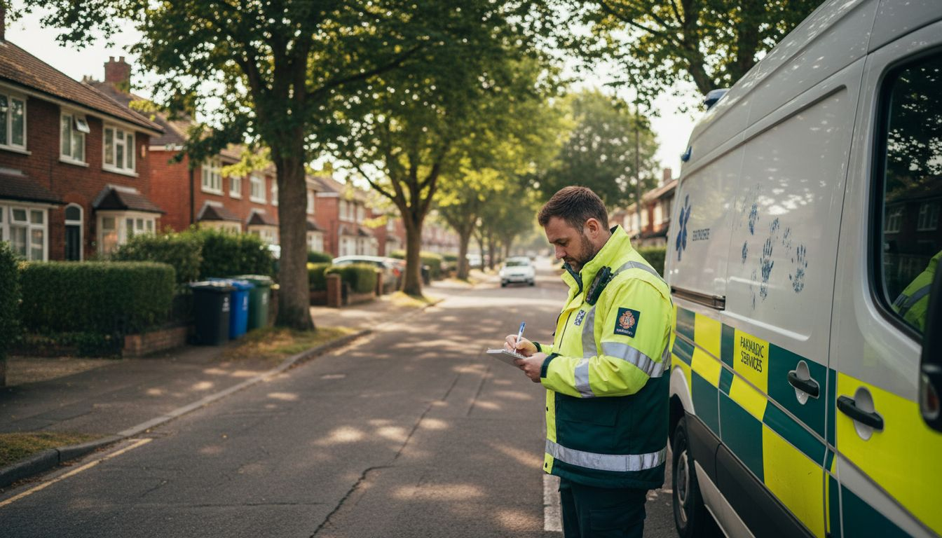 Paramedic and ambulance on Waterlooville residential street