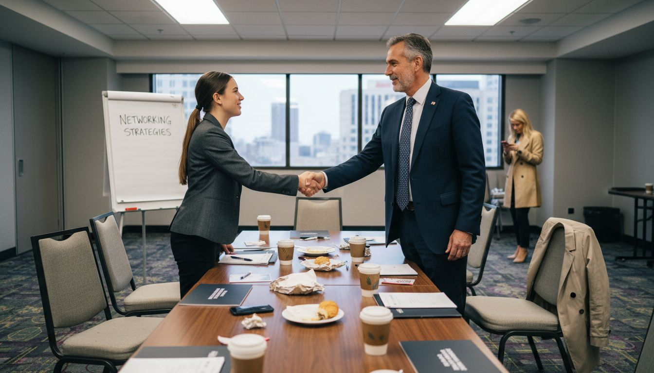 Networking event handshake in conference room