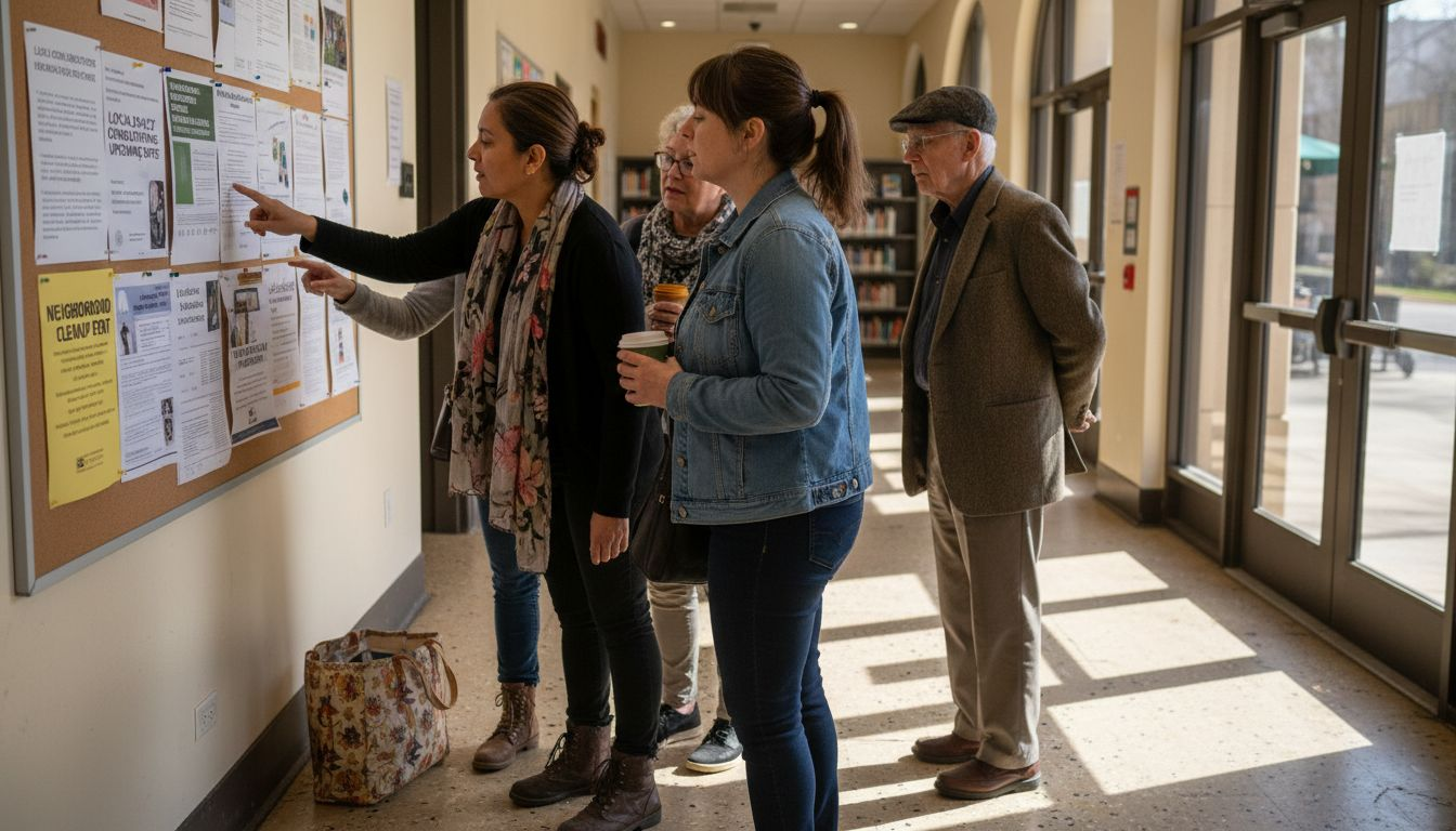 Citizens reading consultation flyers in library