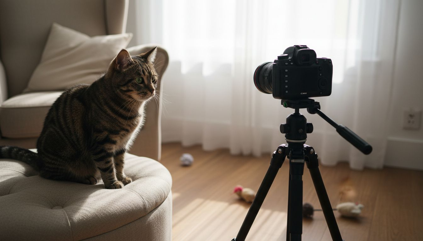 Tripod setup for cat portrait photography