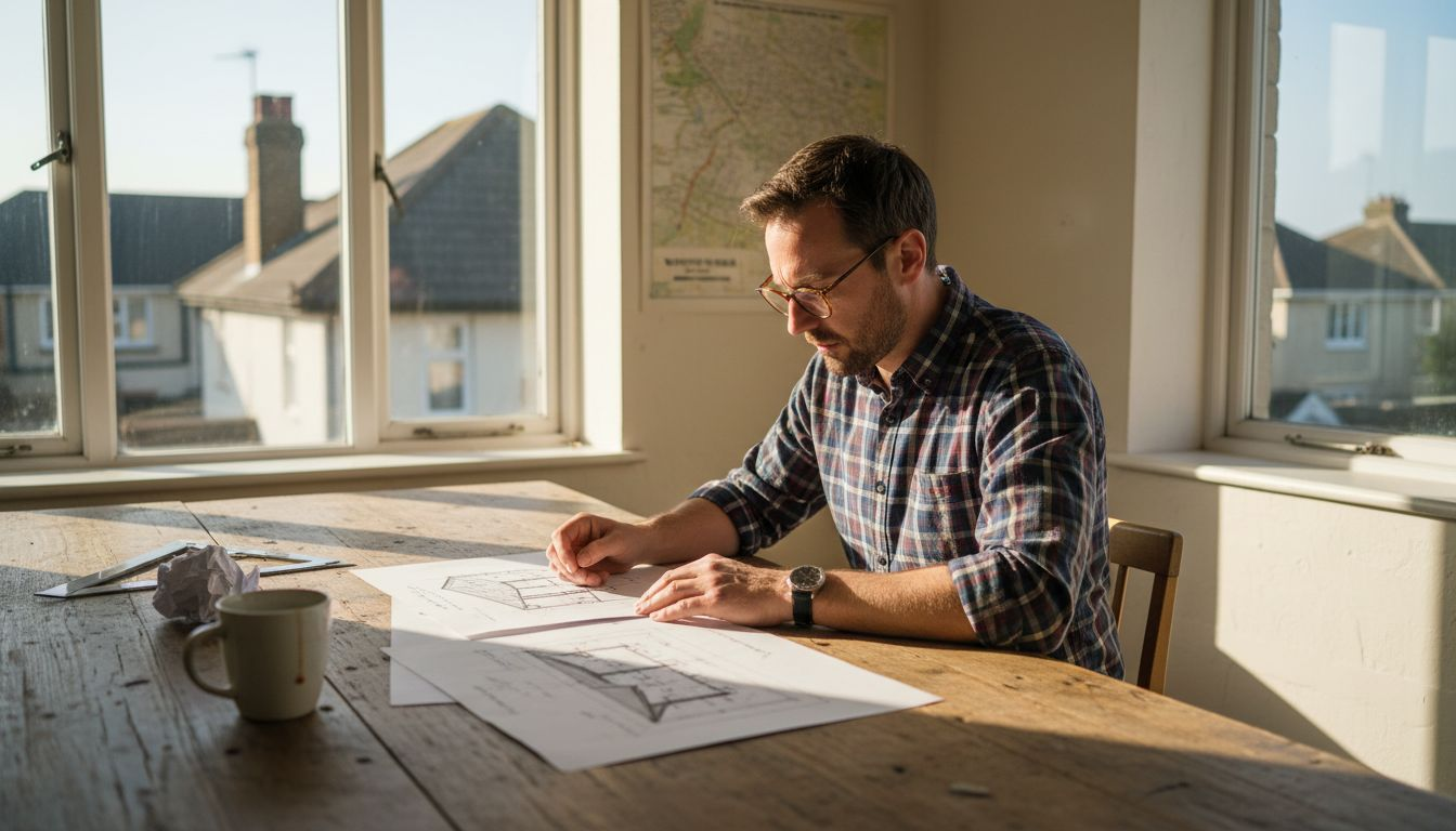 Architect sketching home plans in local studio