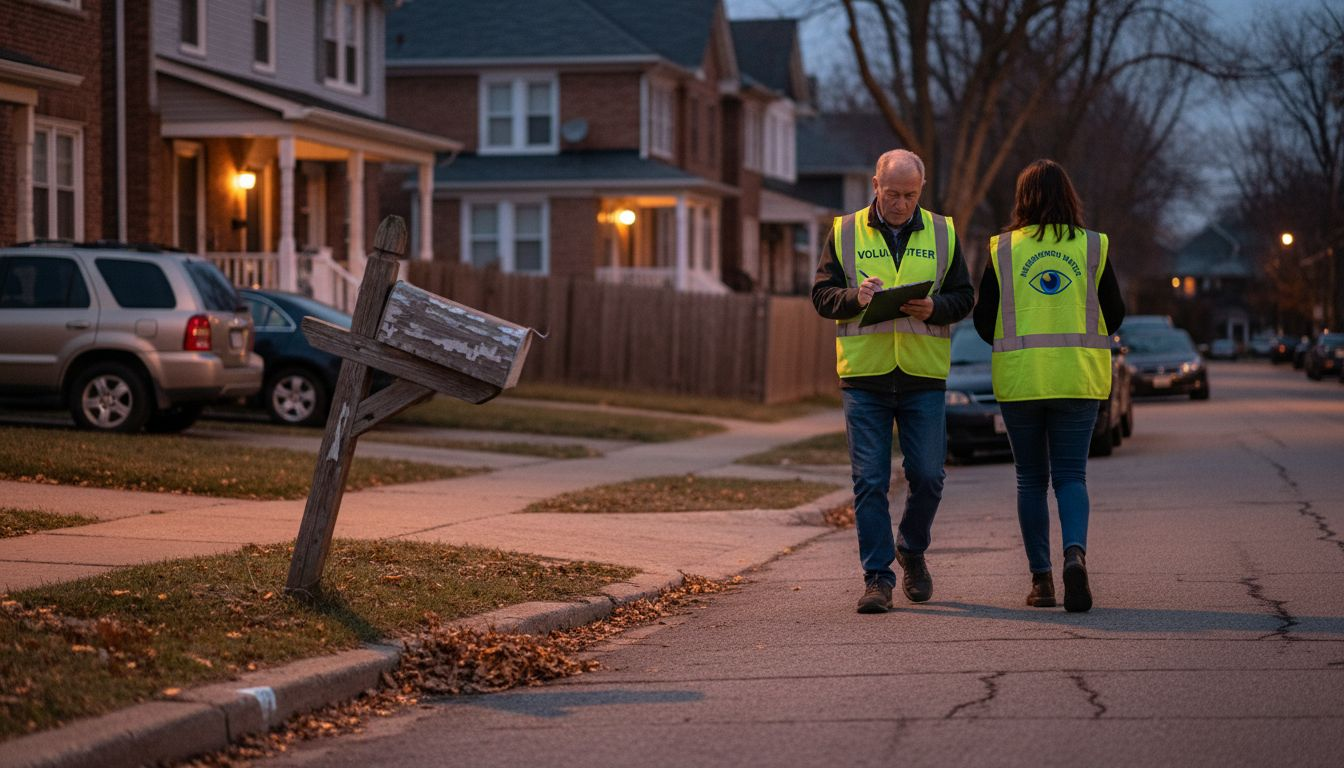 Neighborhood watch patrol volunteers on street
