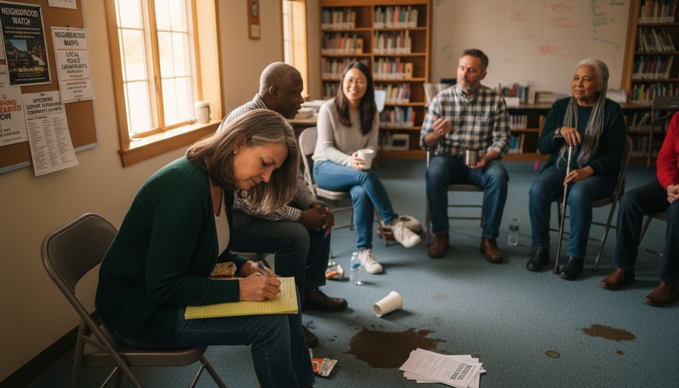 Neighborhood meeting in community library room