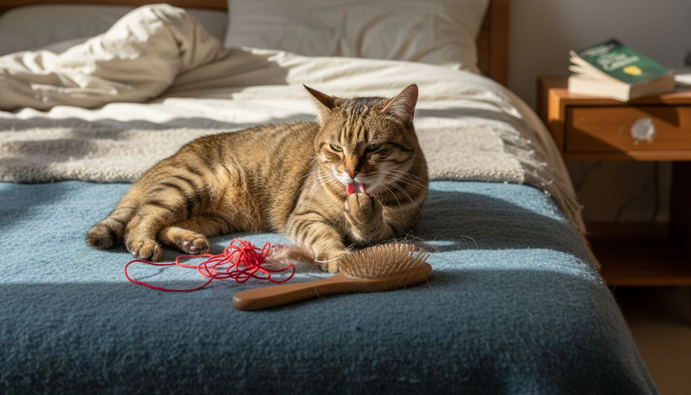 Cat grooming with props before photo session
