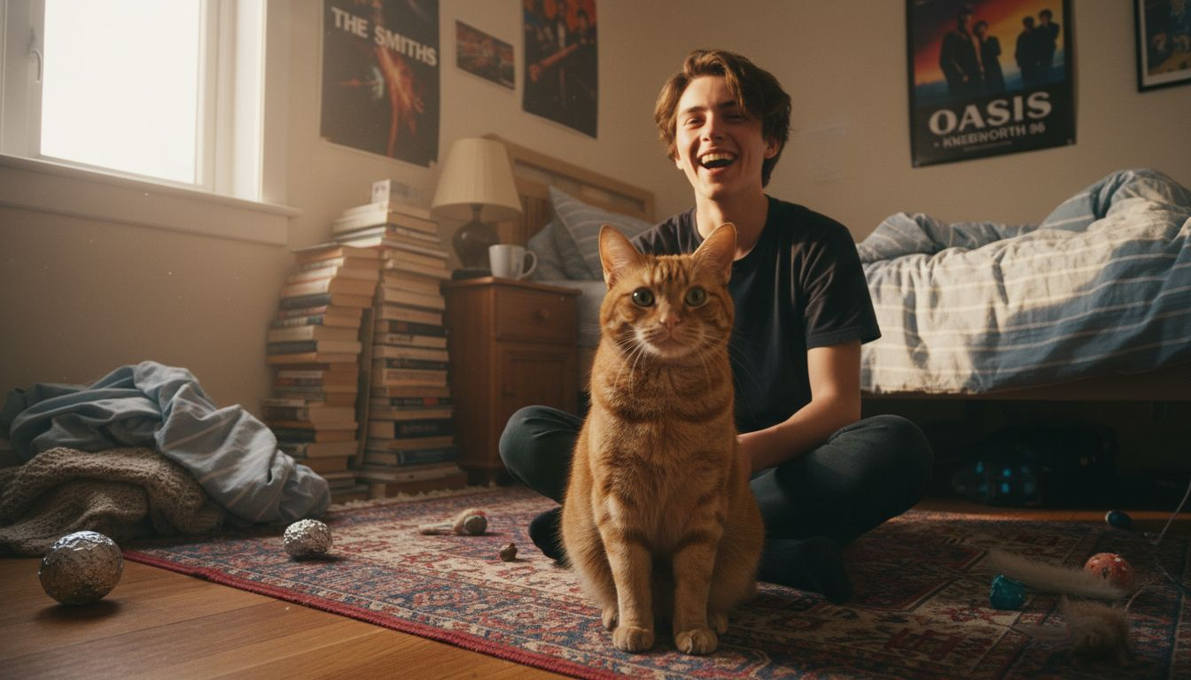 Teen boy and cat for expressive portrait