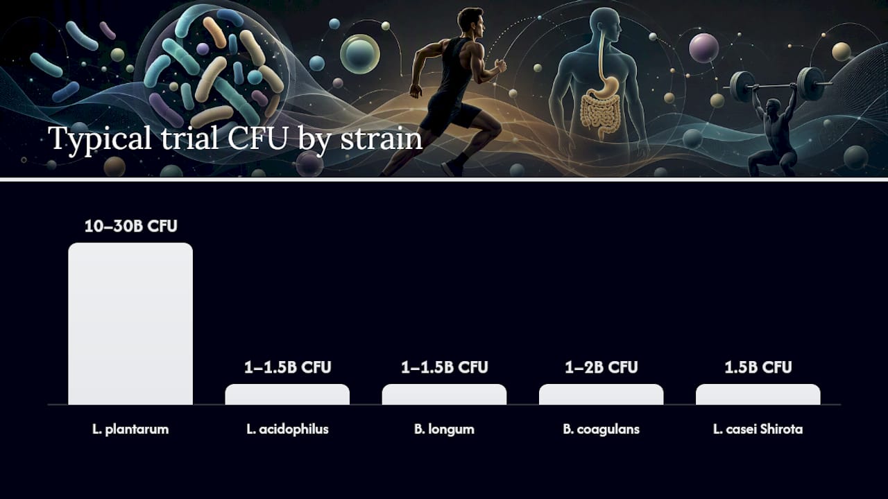 Infographic comparing probiotic strains and doses for athletes