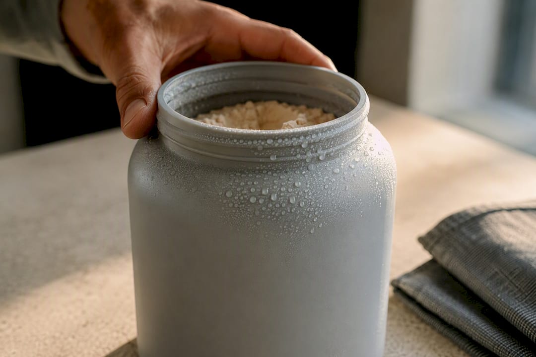 Condensation forming on chilled powder container