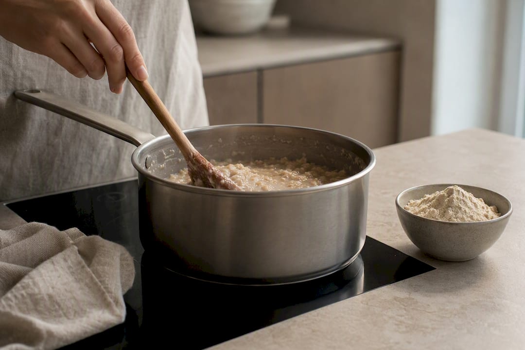 Stirring cooled oatmeal before protein powder