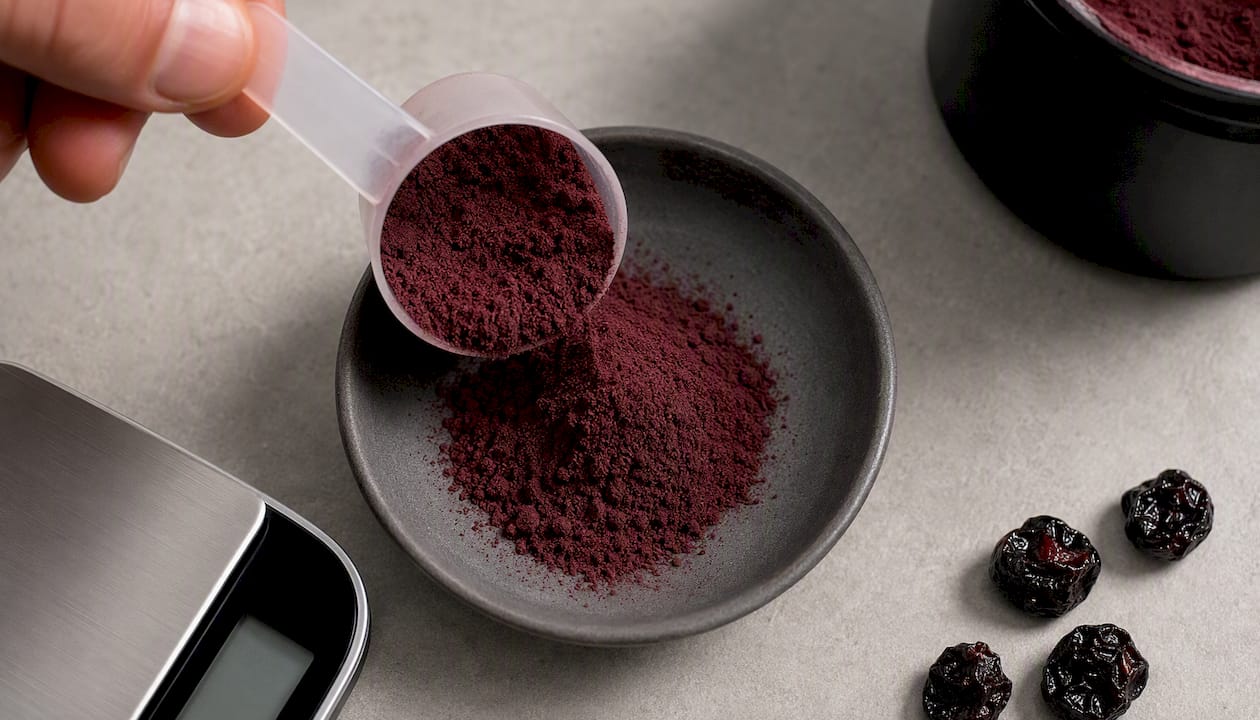 Powdered tart cherry extract being measured
