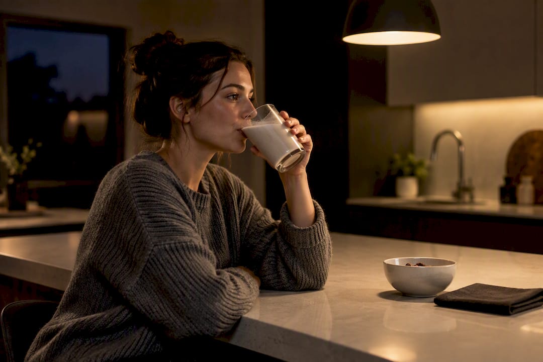 Person drinking an evening protein shake