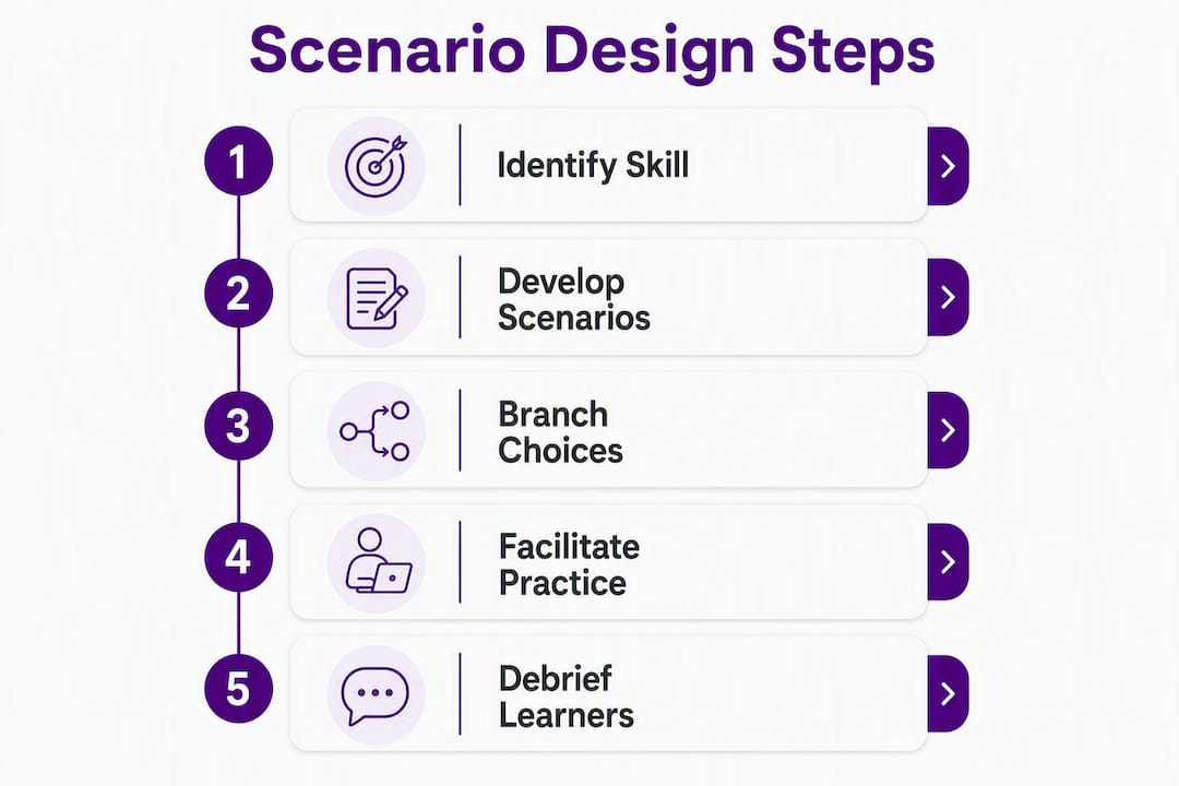 Infographic illustrating scenario-based training design steps