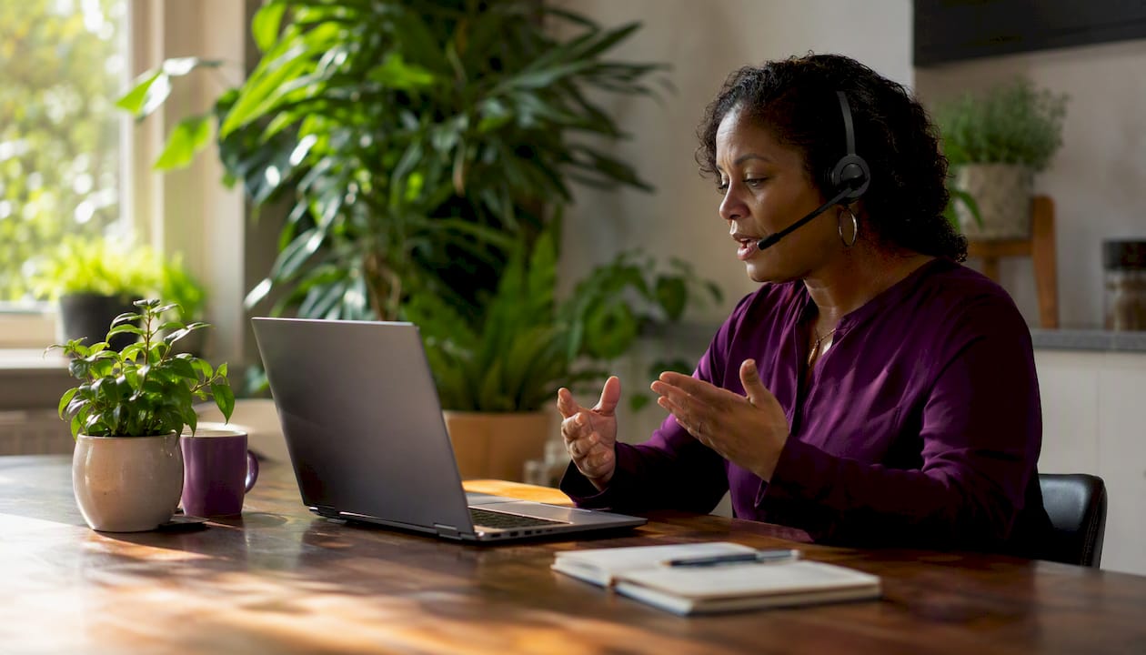 Hands holding headset preparing customer service role-play