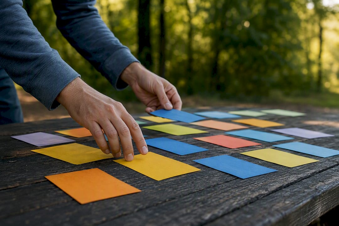 Hands sorting evidence cards for skill gap validation