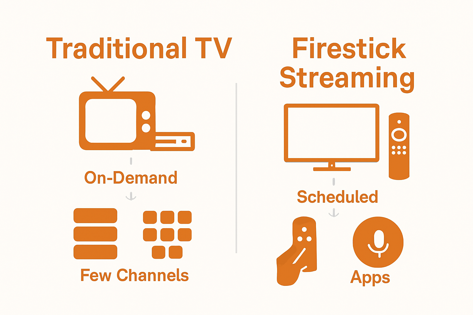 Infographic comparing traditional cable TV to Firestick streaming experience