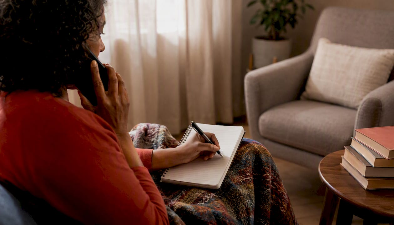 Hands writing notes during phone interview