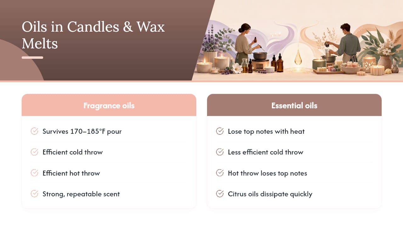 Diagram comparing fragrance and essential oils in candle performance