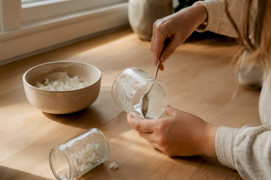 Hand scraping wax from candle jar