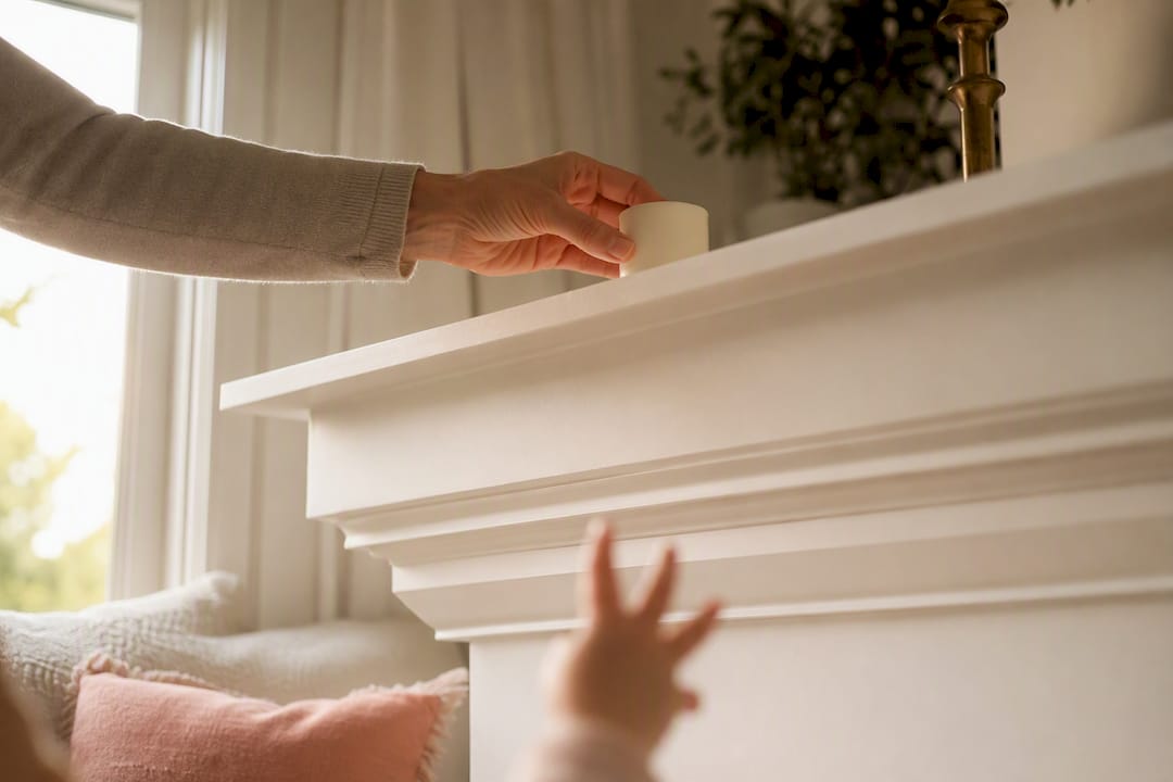 Adult placing candle safely on high mantel