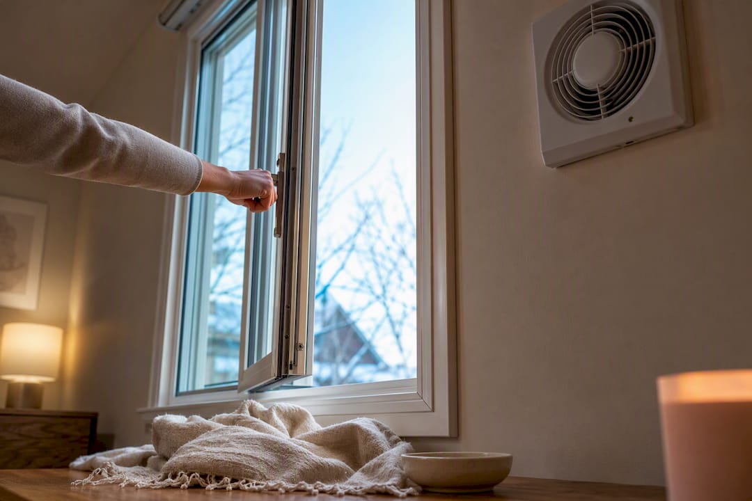 Opening a window to ventilate candle smoke