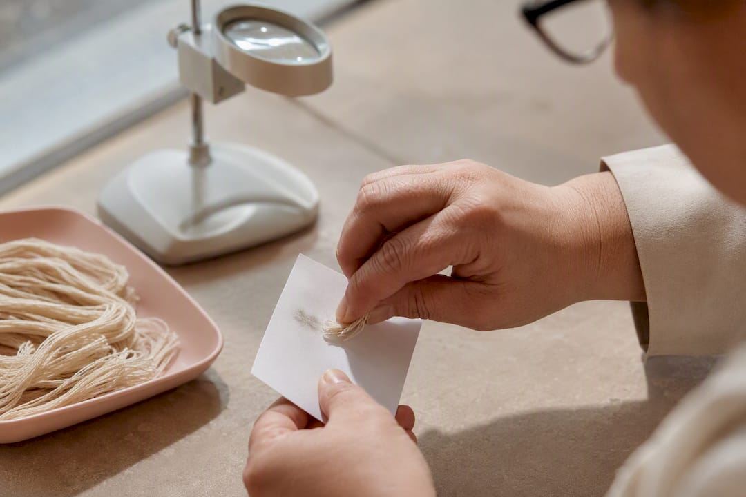 Inspector testing wick fibers on paper