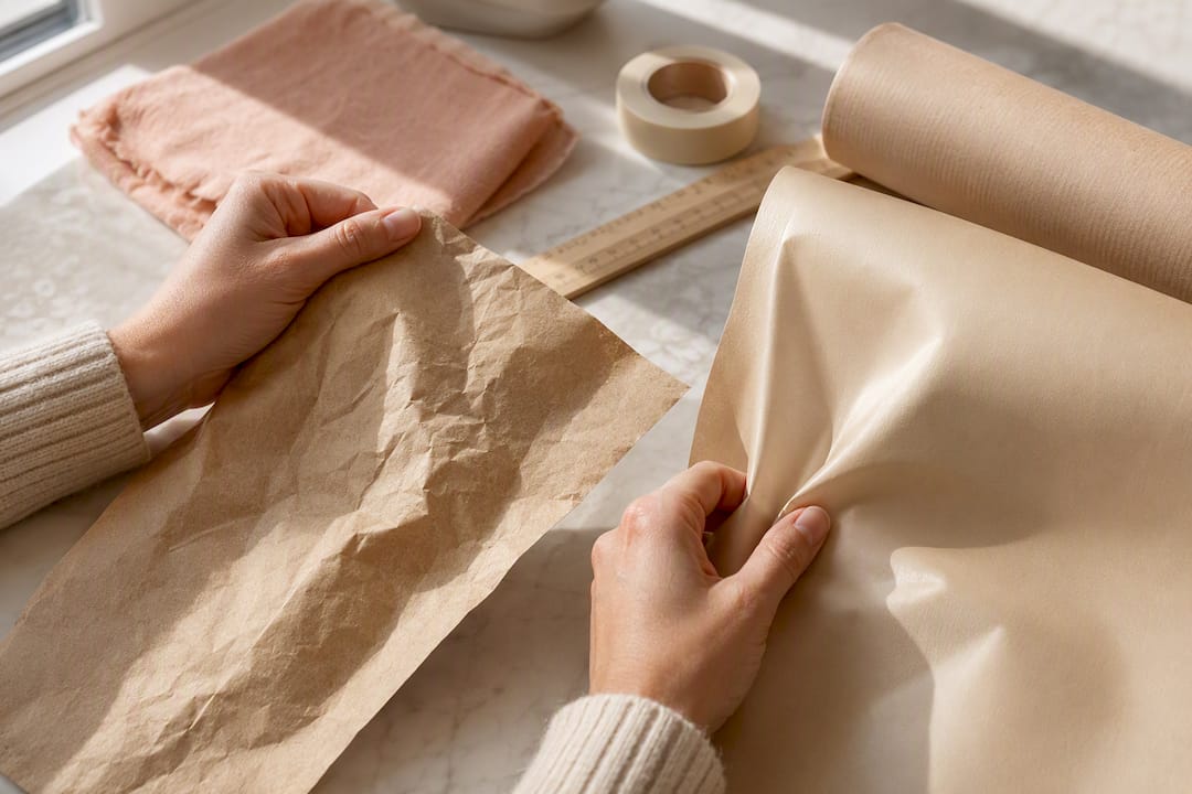 Hands testing wrapping paper texture
