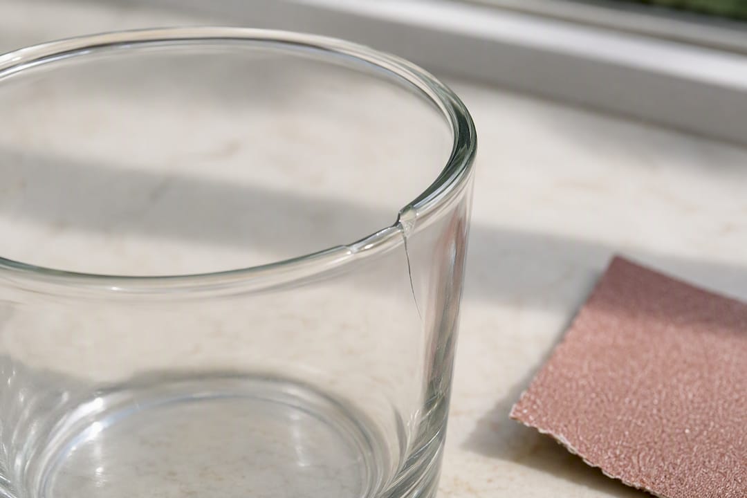 Chipped and cracked glass jar rim