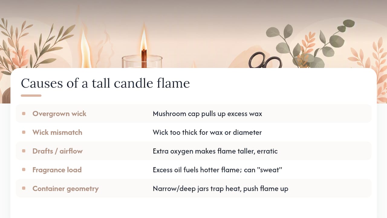 Five causes of an overly tall candle flame