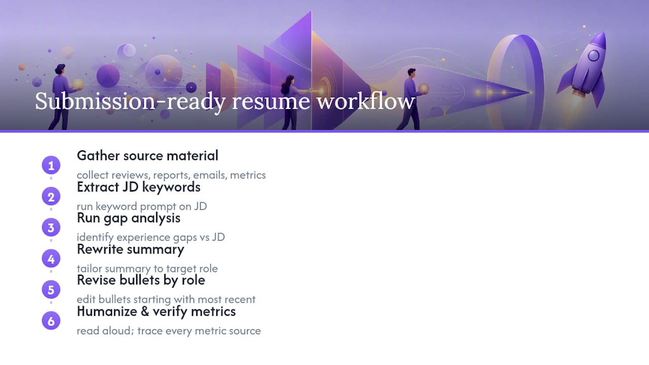 The workflow that actually produces a submission-ready resume — overview diagram