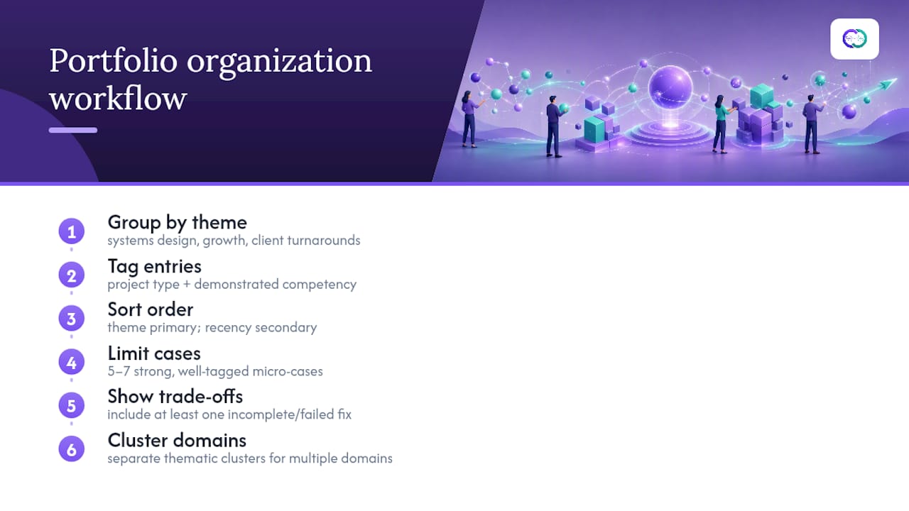 Diagram of portfolio organization by themes and tags