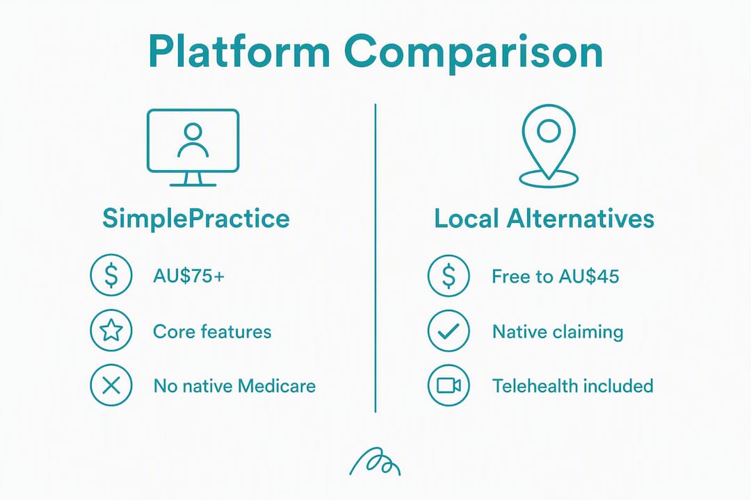 Infographic comparing SimplePractice and local platforms