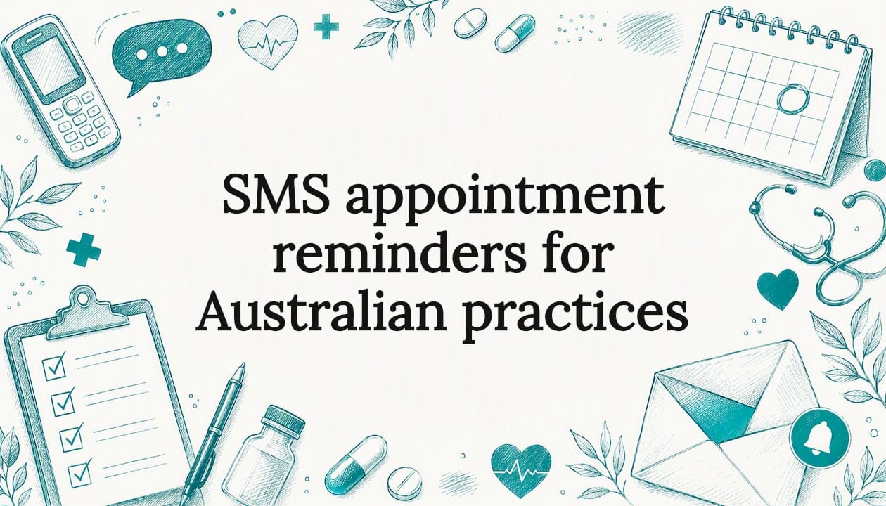 Decorative healthcare SMS appointment reminders title card illustration
