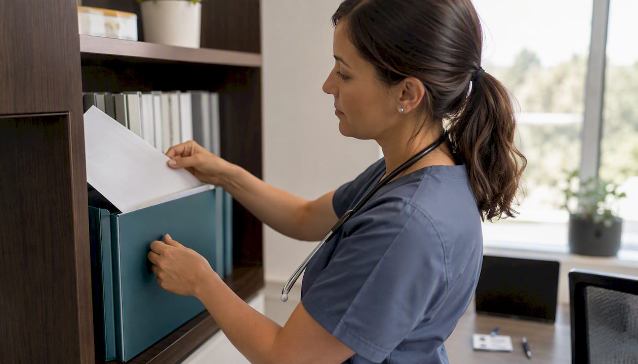 Hands filing compliance training forms