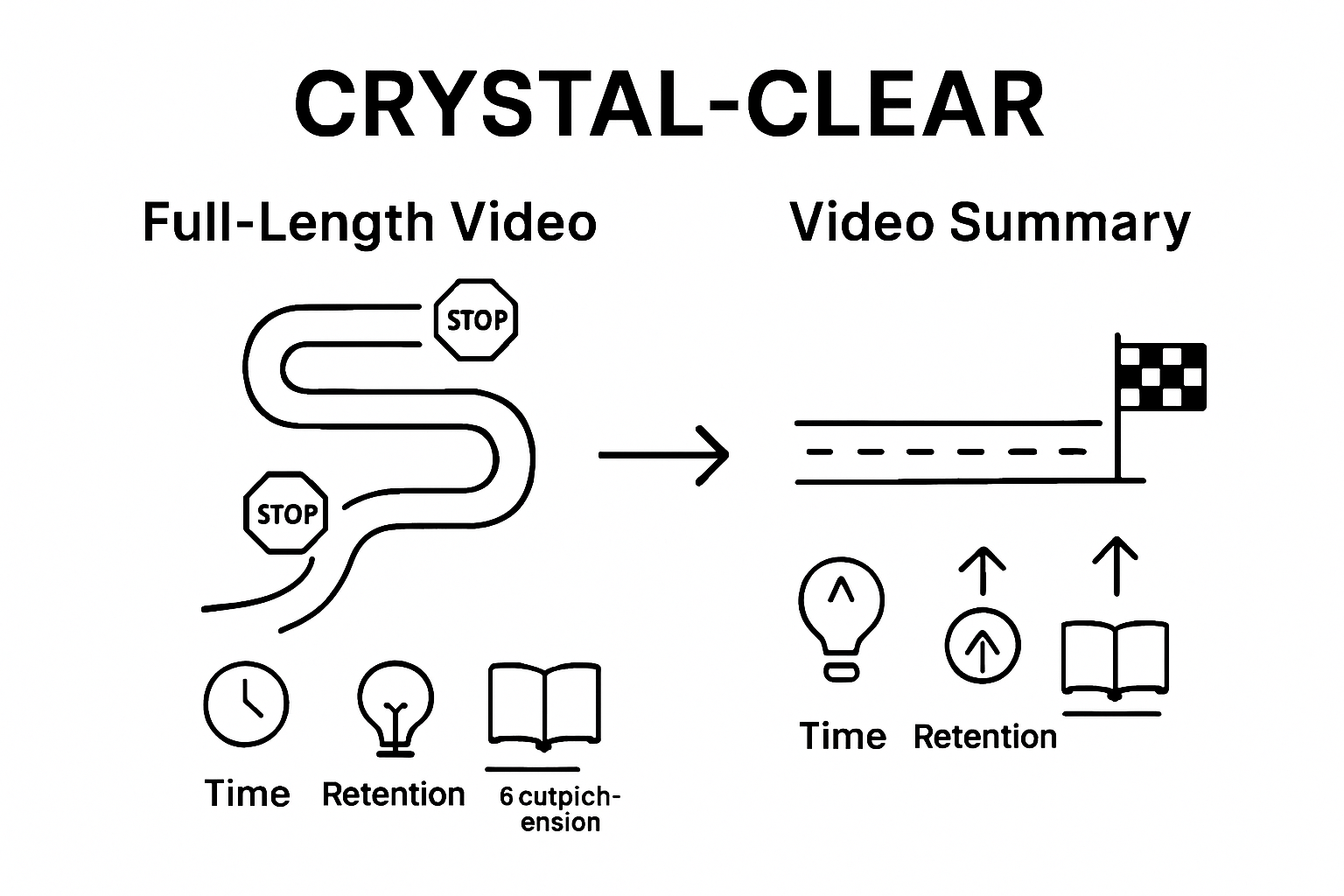 Infographic comparing full-length videos vs video summaries for learning efficiency