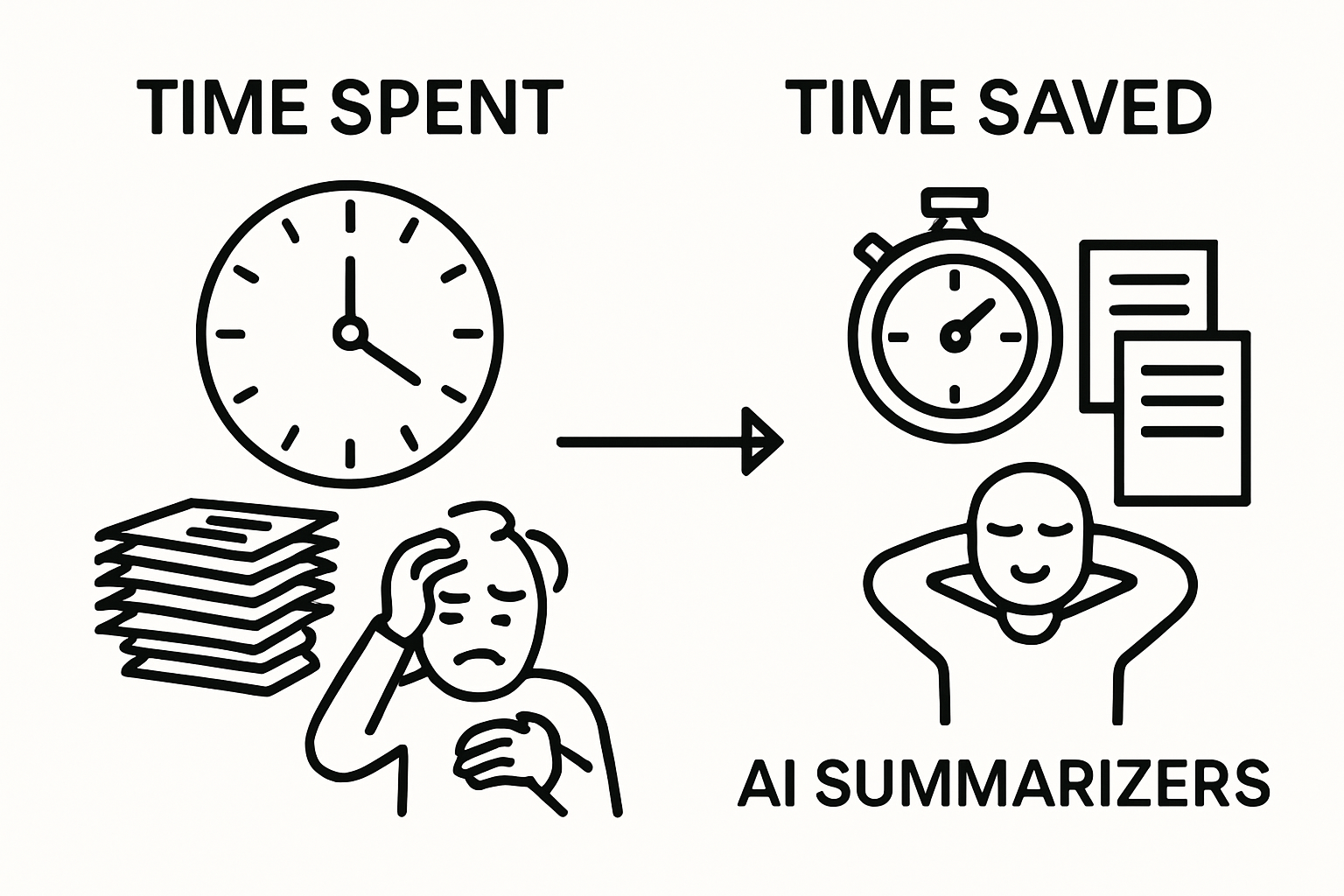 Infographic comparing traditional vs AI summarizer time saved