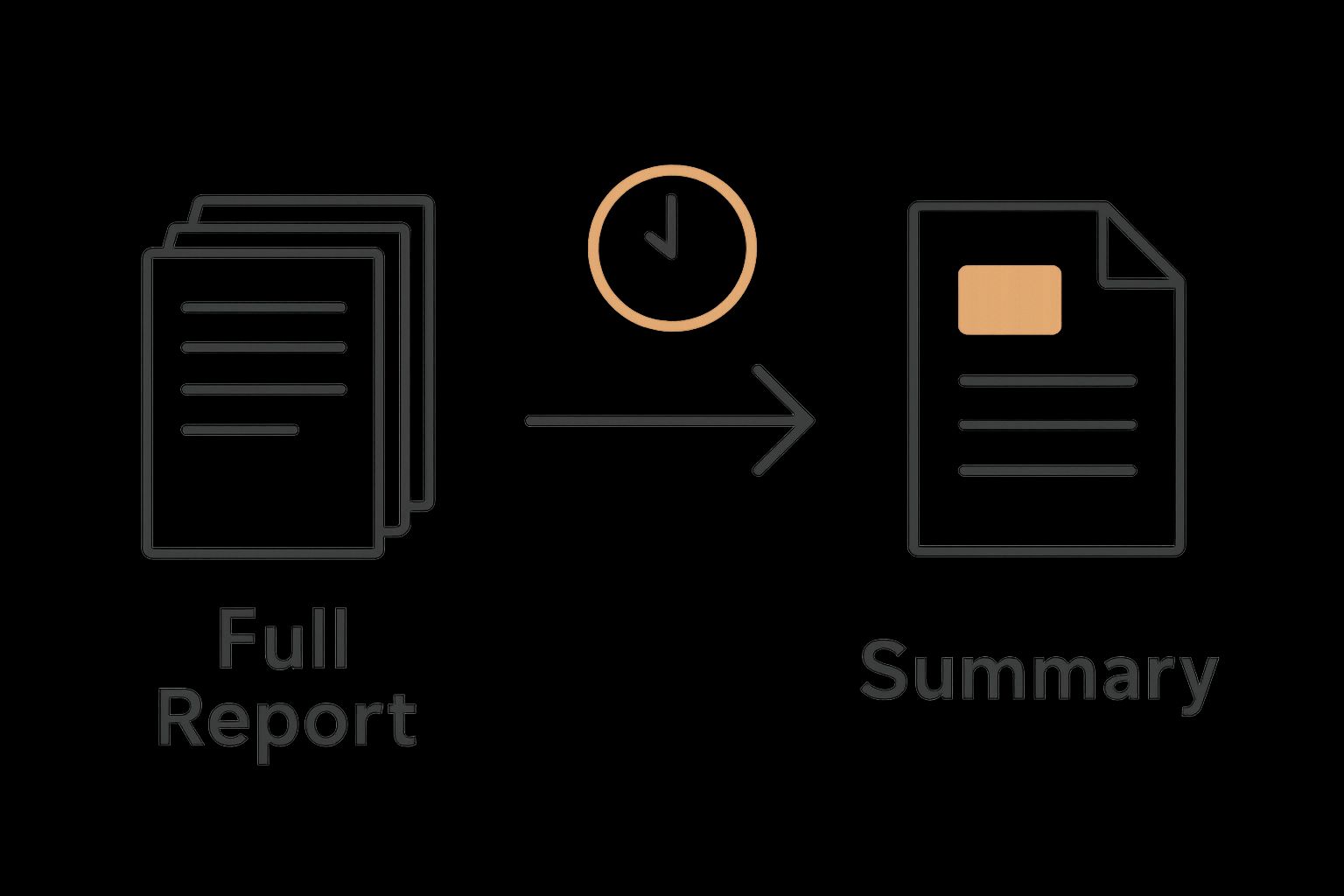 Infographic showing stack of papers turning into one-page summary