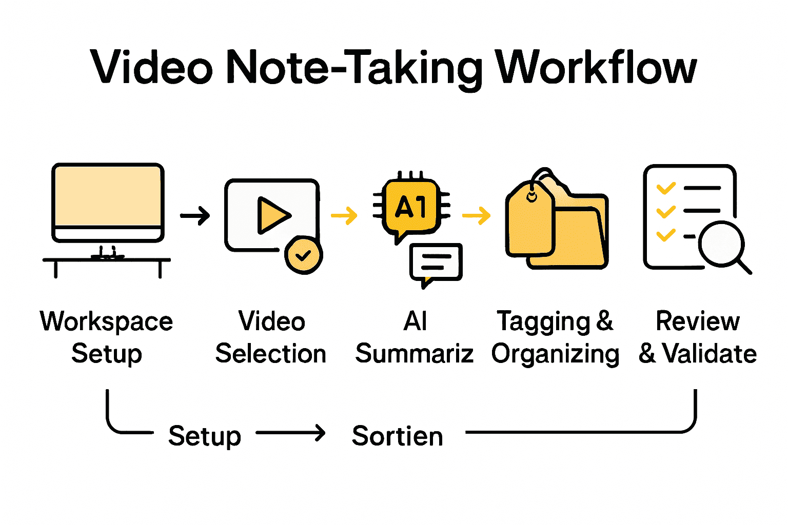 Infographic showing 5-step video note-taking workflow