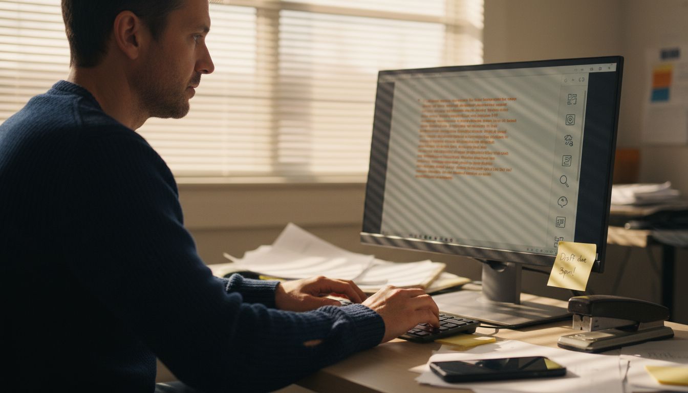 Person using digital summary tools at desk