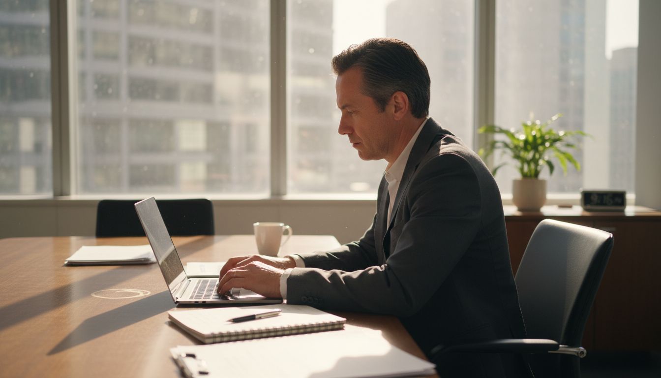 Professional using laptop for digital notes