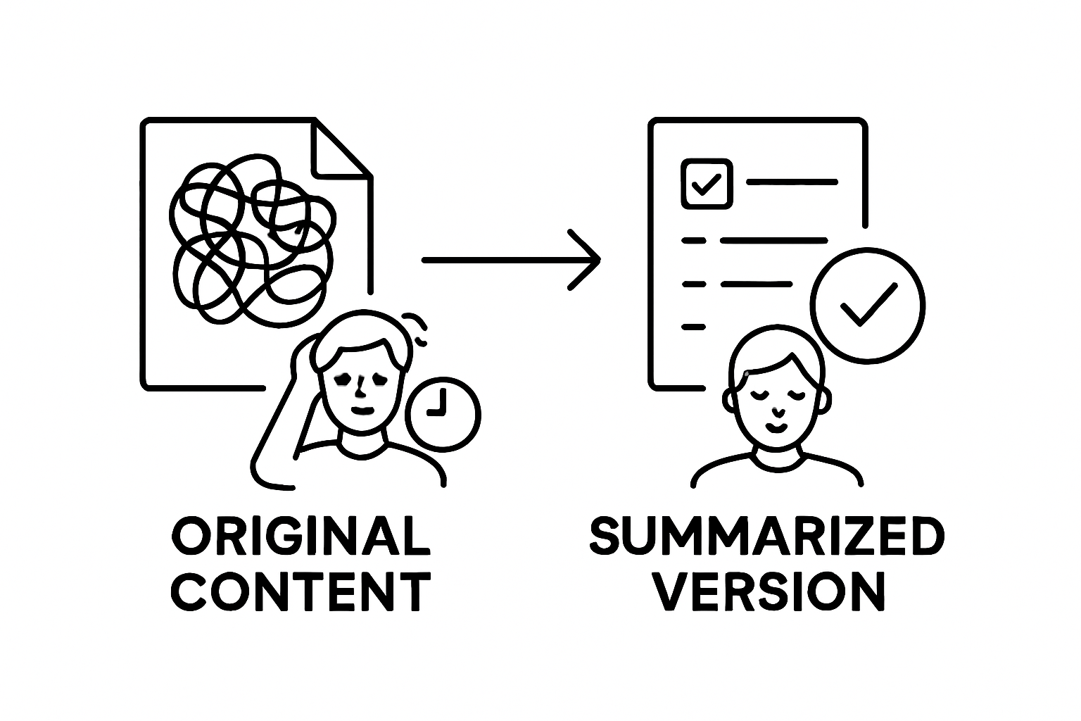 Infographic comparing dense content and summarized version
