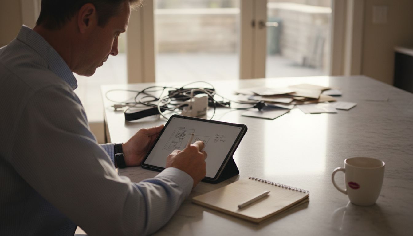 Person using tablet for digital notes at home