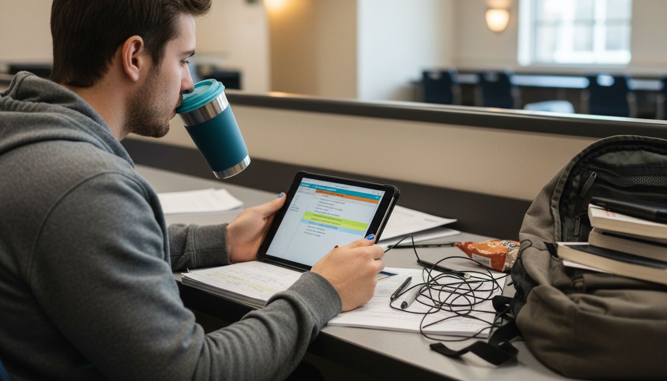 Student reviewing summary notes for retention