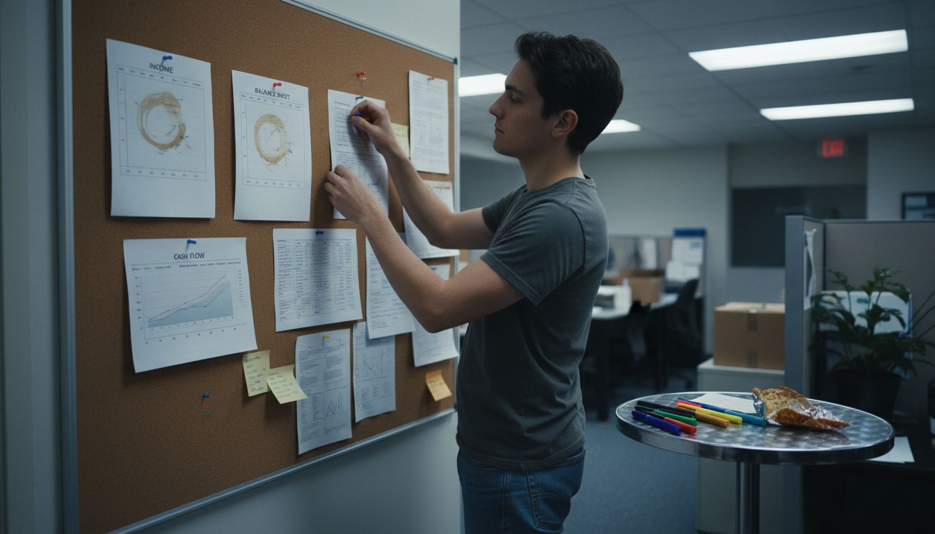 Analyst reviewing summary financial charts