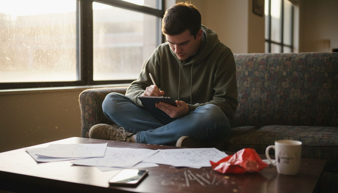 Student highlighting notes on a tablet