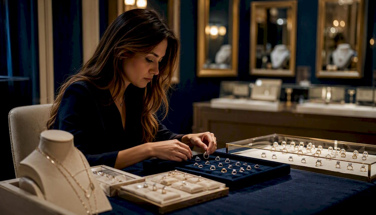 Consultant reviewing anniversary jewelry budgets