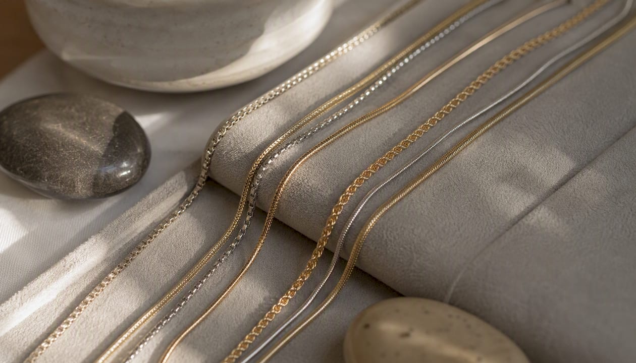 Mixed metal textured chains detail