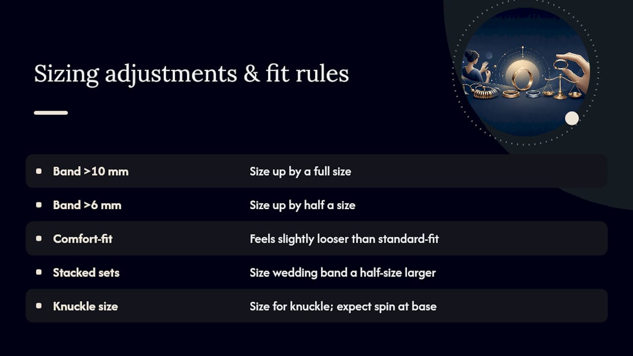 How band width and finger shape change the size you need — overview diagram