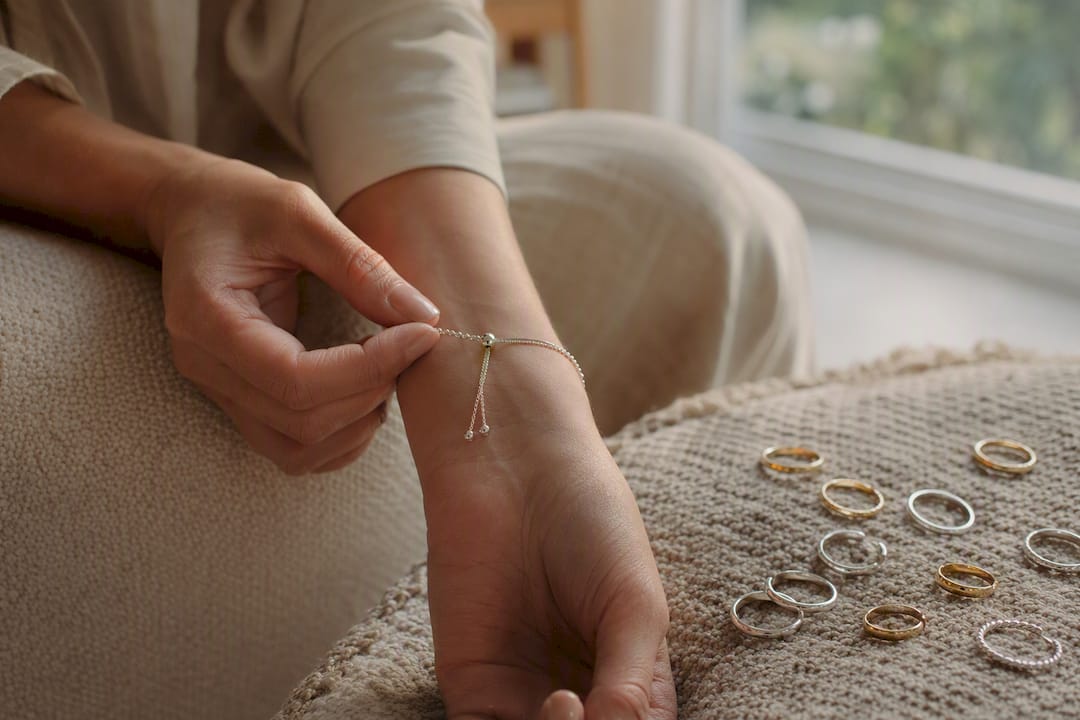 Adjusting sterling silver bracelet on mandrel